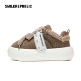Brown Tweed Platform Sneakers with Interchangeable Laces, Unisex Low Top Shoes