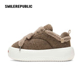 Brown Tweed Platform Sneakers with Interchangeable Laces, Unisex Low Top Shoes