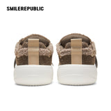Brown Tweed Platform Sneakers with Interchangeable Laces, Unisex Low Top Shoes