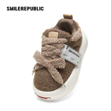 Brown Tweed Platform Sneakers with Interchangeable Laces, Unisex Low Top Shoes