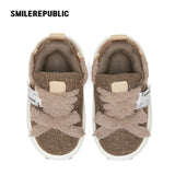 Brown Tweed Platform Sneakers with Interchangeable Laces, Unisex Low Top Shoes