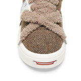 Brown Tweed Platform Sneakers with Interchangeable Laces, Unisex Low Top Shoes