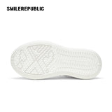 Cream Heart Patch Frayed Low Top Platform Sneakers for Women, Lace Up Smile Toe Casual Shoes
