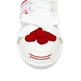 Cream Heart Patch Frayed Low Top Platform Sneakers for Women, Lace Up Smile Toe Casual Shoes