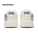 White Cartoon Monster Patch Chunky Sneakers, Unisex Lace Up Shoes