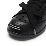 Black Perforated Lace Up Platform Shoes with Smile Toe Design
