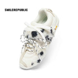 White Dalmatian Spot Hair Detail Low Top Casual Sneakers, Unisex Shoes