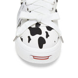 Black White Cow Print Twill Platform Sneakers, Unisex Lace Up Shoes