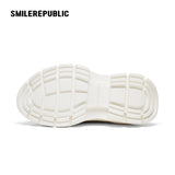 Off White Speckled Tweed Frayed Smile Toe Chunky Platform Sneakers, Unisex Low Top