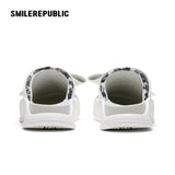White Oversized Bow Platform Slide Sandals, Unisex Slip-On Open-Toe Chunky Sole Summer Mules