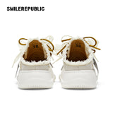 Women's Ash Gray Frayed Trim Platform Sneaker Mules with Smile Toe