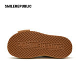 Almond Tan Pull-On Stretch Shaft Chunky Platform Ankle Boots with Pom-Pom Trim