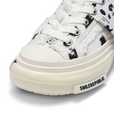 White Black Dalmatian Print Frayed Low Top Platform Sneakers, Unisex Shoes