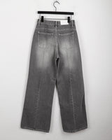 Watton back cut washed gray long wide denim pants