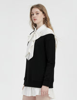 エリーゼパールリボンレイヤードスウェットシャツドレス ブラック