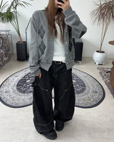 Scent Leather Patch Argyle Cardigan