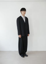 pinstripe collarless blazer