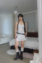 SATIN DOT LACE BUSTIER MINI DRESS (WHITE, BLACK 2COLORS!)