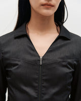 V-Neck Sleek Zip-Up _ DARK GREY