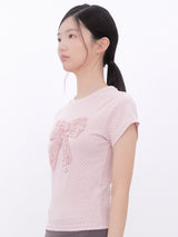 ドットフリルリボンTシャツ (PINK)