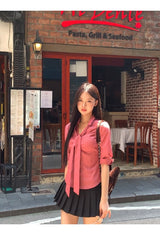 Red checkered scarf French shirt