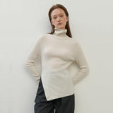 (T-6980)ESSENTIAL CASHMERE UNBAL HIGH NECK KNIT