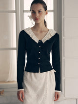FRILL COLLAR CARDIGAN BLACK