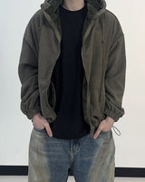[Lined Fur] Weave Corduroy Hood Jacket