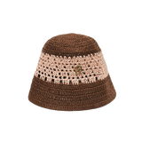 カラーブロックペーパークロシェハット (ブラウン & ピンク)