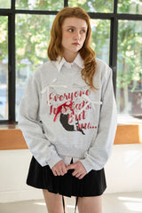 CHARLOTTE CAT RIBBON SWEATSHIRT / WHITE-MELANGE
