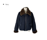 Hino Fluffy Fur Collar Pocket Jumper