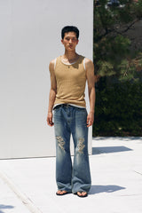 High ribbed logo sleeveless(Mustard)