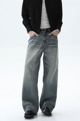 Faded Whisker Wash Wide Leg Jeans