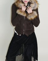 デッカウルフジョットフード付きファーニットジップアップジャケット (Wool Jacket)