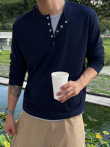 Solis Henley Neck Long Sleeve Knit Tee (4 Colors)