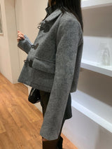 ブリティッシュグレーダッフルボタンキルテッドクロップコート