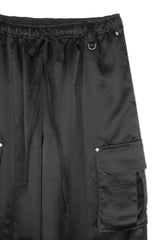 SATIN WIDE CARGO PANTS	(BLACK)
