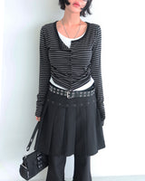 Stripe Layered Shirring Cardigan