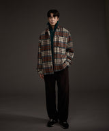 COZY HAIRY CHECK JACKET NAVY