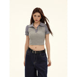 Retro Cropped Knit Polo Top