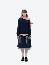 13DE MARZO スプライシングシャツアシンメトリカルショルダースウェット