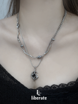 [S.Steel] Moon Cross Layered Necklace