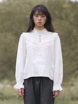 High-Neck Lace-Frill Blouse (Ivory)