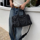 [Unisex] Stud Leather Cross Motor Bag