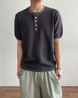 Tonal Layered Henley Neck Knit