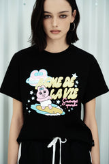 25SS ウーマンサーフィンオパンチュウサギスタンダード半袖Tシャツ ブラック