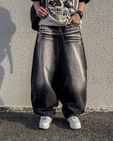 Sand Washing Wide Balloon Denim Pants