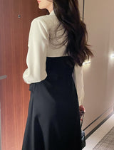 Sene color matching shirring drape shirt long one piece