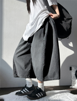ASH🩶🩵 SIDE PINTUCK BALLOON DENIM BERMUDA 🩶🖤3COLOR 2SIZE