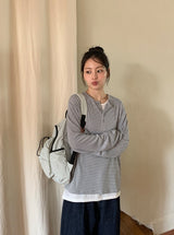 [unisex] アンリウォーマーヘンリーネックオーバー長袖Tシャツ